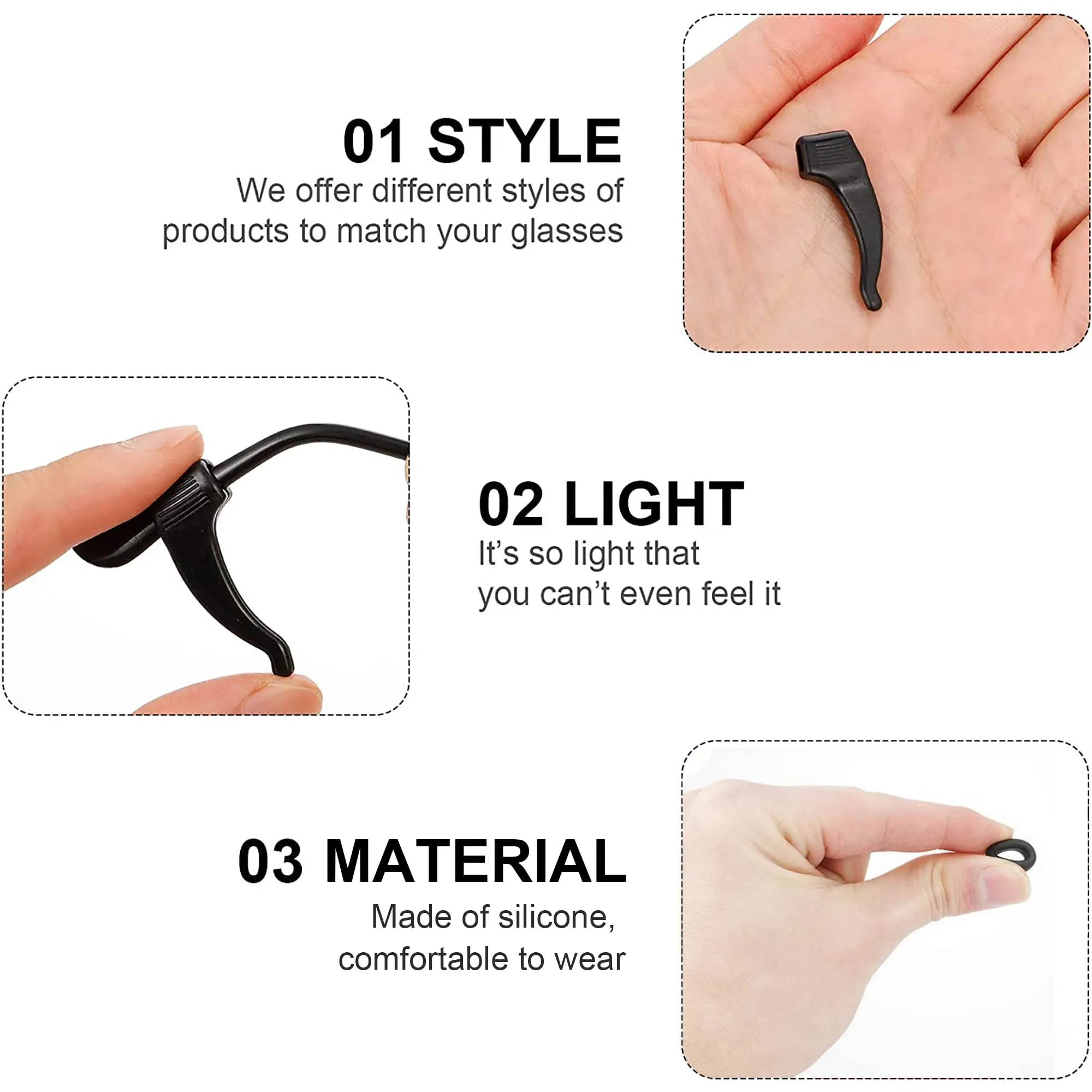 16 Pairs Anti-Slip Glasses Ear Grip Hooks,Eyeglass Nose Pads Stop Glasses Slipping Down Nose Eyeglasses Retainers,Glasses Temple Holder Protectors Glasses Stoppers Ear Grip Hooks