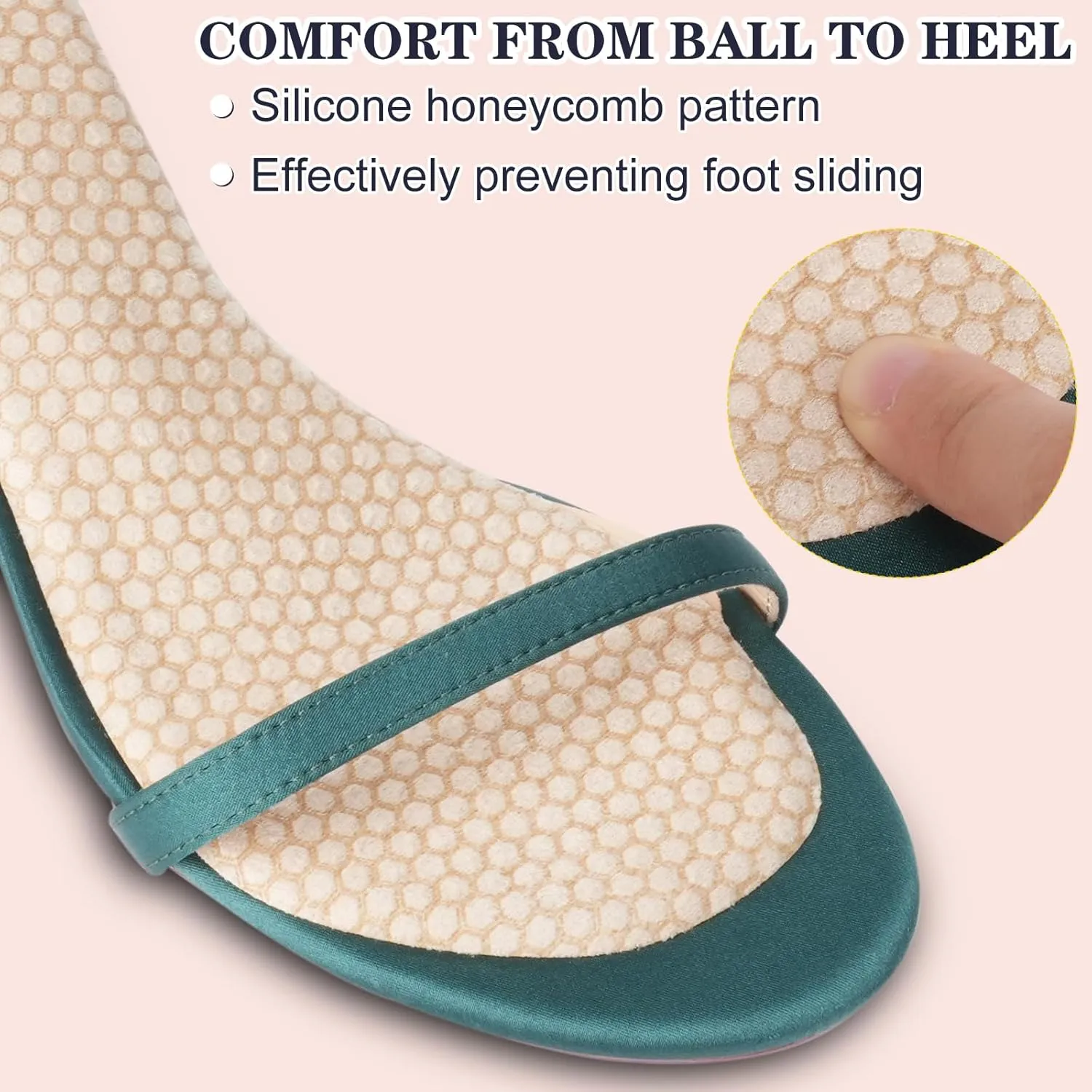 2 Pairs Gel Cushion High Heel Inserts, Self-Adhesive Sandal Inserts Insoles Women, New Anti Slip Design, 3/4 Invisible Dress Shoe Inserts, Shock Absorption Pain Relief, 2 Beige Women 5-8