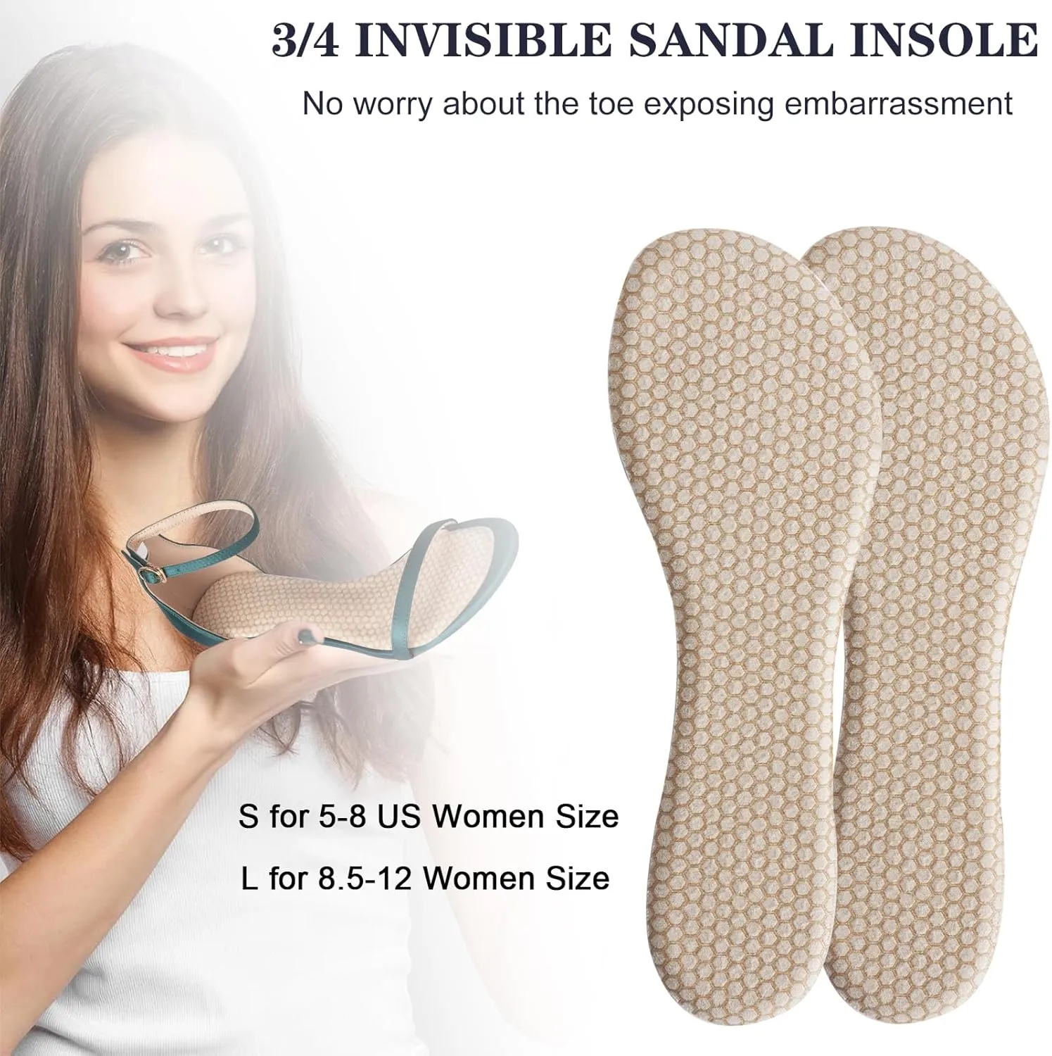 2 Pairs Gel Cushion High Heel Inserts, Self-Adhesive Sandal Inserts Insoles Women, New Anti Slip Design, 3/4 Invisible Dress Shoe Inserts, Shock Absorption Pain Relief, 2 Beige Women 5-8
