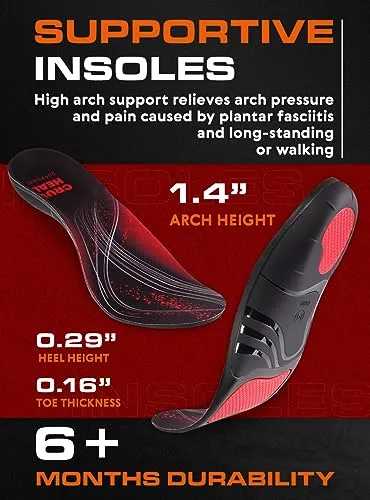 (220 lbs) Plantar Fasciitis Strong Arch Support Insoles Inserts Men Women - Orthotic Insoles High Arch for Arch Pain - Work Boot Shoe Insole - Heavy Duty Support Pain Relief (L, Black)