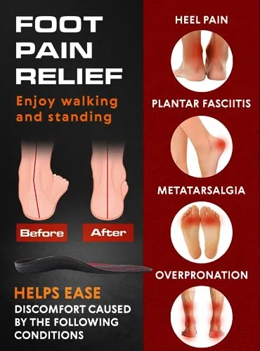 (220 lbs) Plantar Fasciitis Strong Arch Support Insoles Inserts Men Women - Orthotic Insoles High Arch for Arch Pain - Work Boot Shoe Insole - Heavy Duty Support Pain Relief (L, Black)