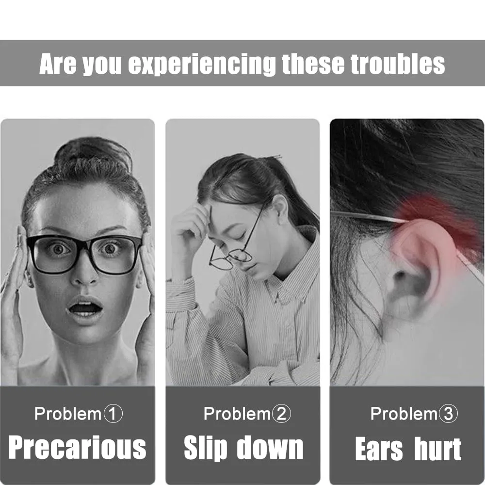 3 Pairs Eye Glasses Ear Grippers, Soft Knitting Cotton Arm Cushion for Glasses Behind Ear, Anti Slip Eye Glass Ear Grips, Non Slip Ear Pads for Glasses, Eyeglasses Temple Tips for Pain (Black) 3 Pairs Black