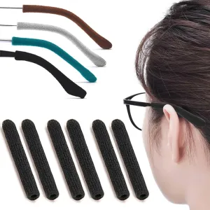 3 Pairs Eye Glasses Ear Grippers, Soft Knitting Cotton Arm Cushion for Glasses Behind Ear, Anti Slip Eye Glass Ear Grips, Non Slip Ear Pads for Glasses, Eyeglasses Temple Tips for Pain (Black) 3 Pairs Black