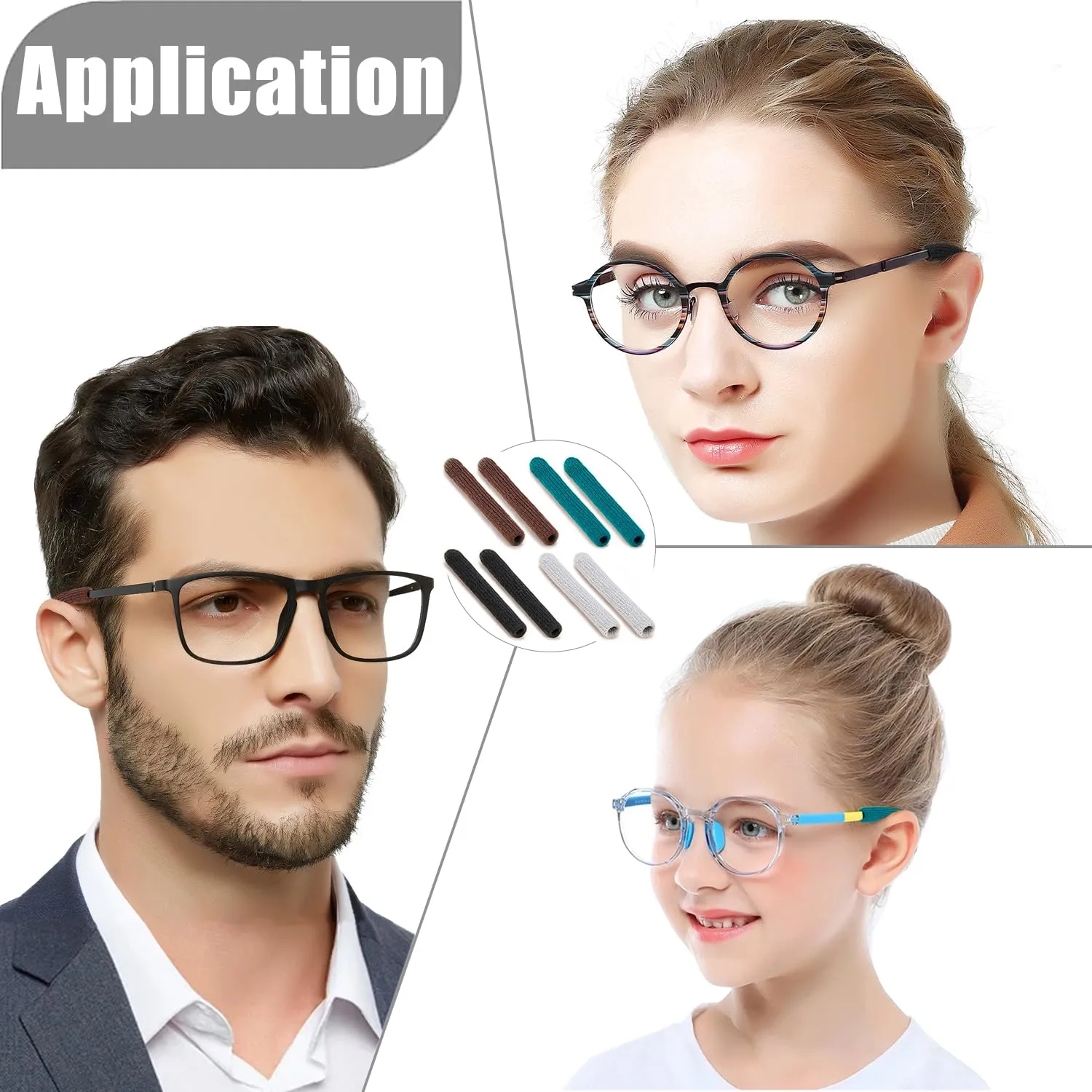 3 Pairs Eye Glasses Ear Grippers, Soft Knitting Cotton Arm Cushion for Glasses Behind Ear, Anti Slip Eye Glass Ear Grips, Non Slip Ear Pads for Glasses, Eyeglasses Temple Tips for Pain (Black) 3 Pairs Black
