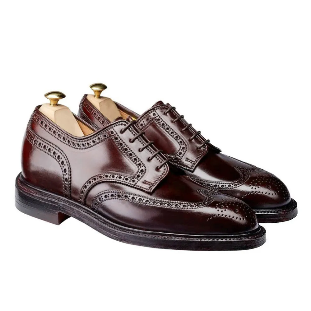 7CM/2.76 Inches CMR CHAMARIPA Sophisticated Burgundy Shell Cordovan Full Brogue Derby Shoes