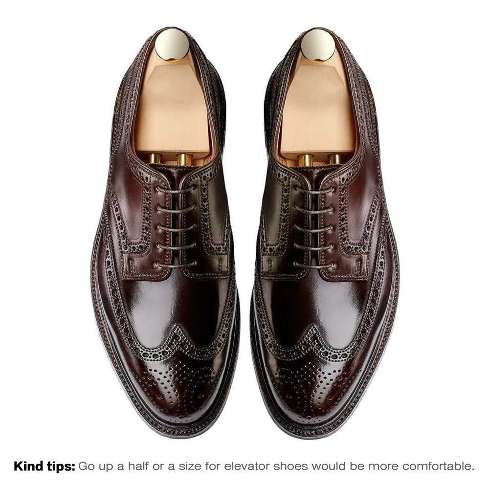 7CM/2.76 Inches CMR CHAMARIPA Sophisticated Burgundy Shell Cordovan Full Brogue Derby Shoes
