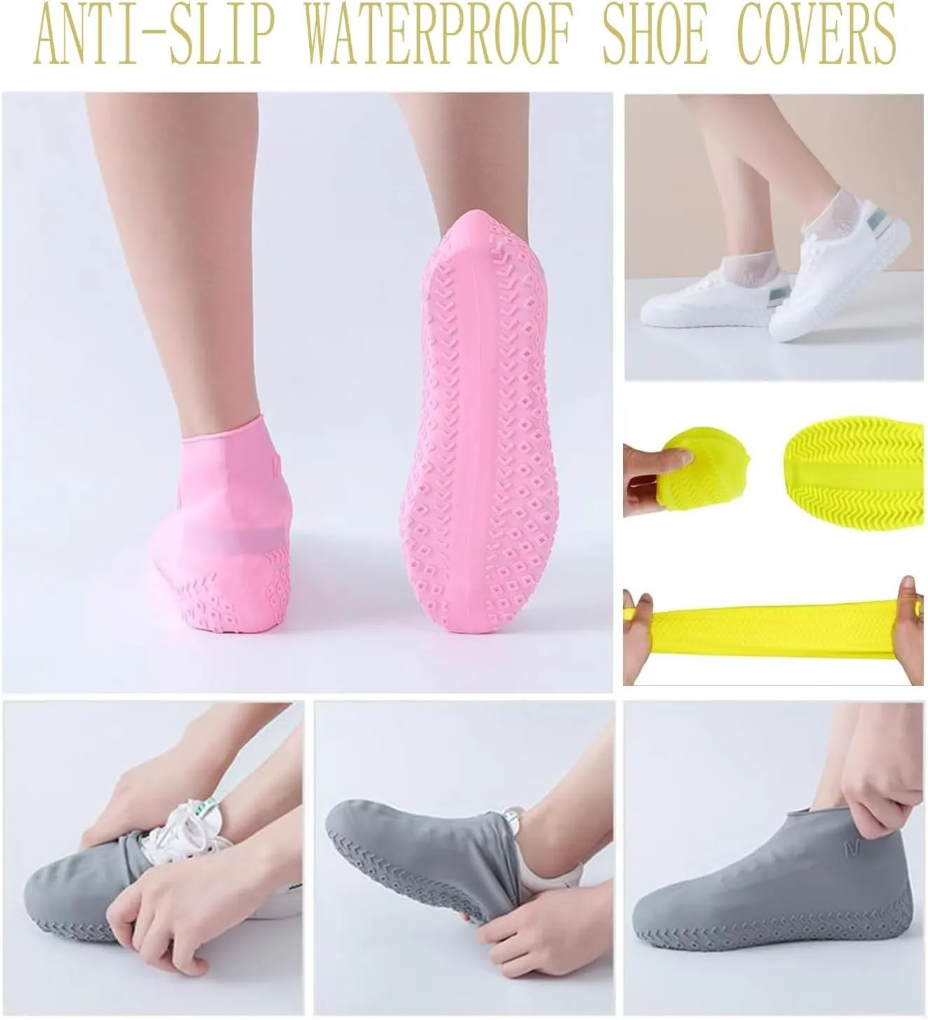 Affectionk Anti-Slip Waterproof Shoe Covers, Waterproof Silicone Rubber Shoe Covers for Rain, Reusable Non-Slip Foldable Shoe Covers for Outdoor Cycling Camping Travel