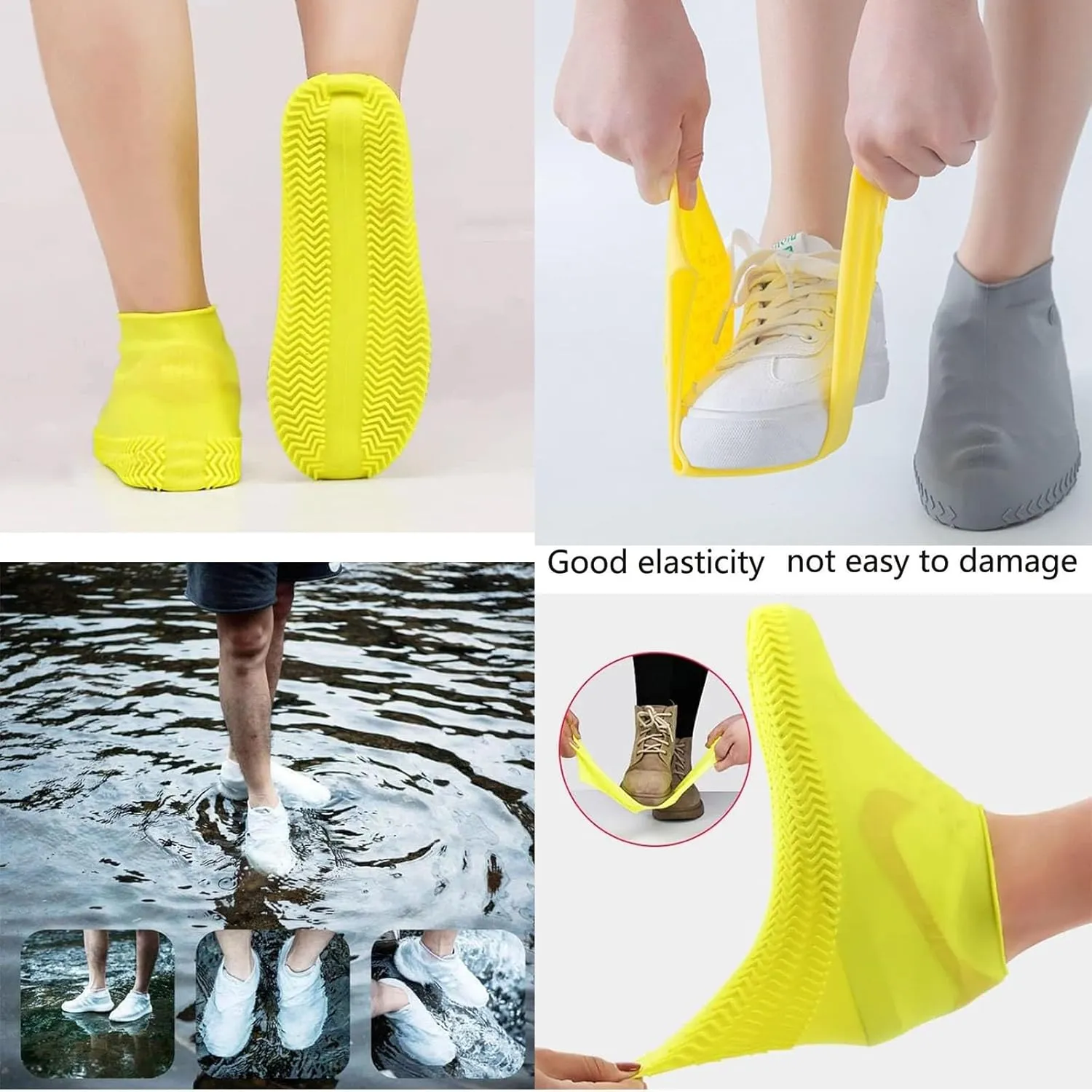 Affectionk Anti-Slip Waterproof Shoe Covers, Waterproof Silicone Rubber Shoe Covers for Rain, Reusable Non-Slip Foldable Shoe Covers for Outdoor Cycling Camping Travel
