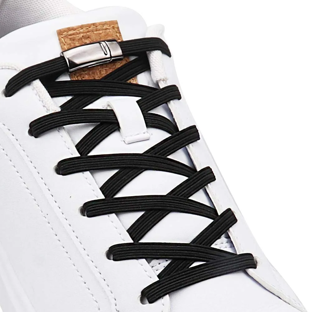 Aiboxin Upgraded Version No Tie Elastic Shoelaces, With Magnetic Shoe Laces Lock - One Size Fits All Kids & Adult 1-black