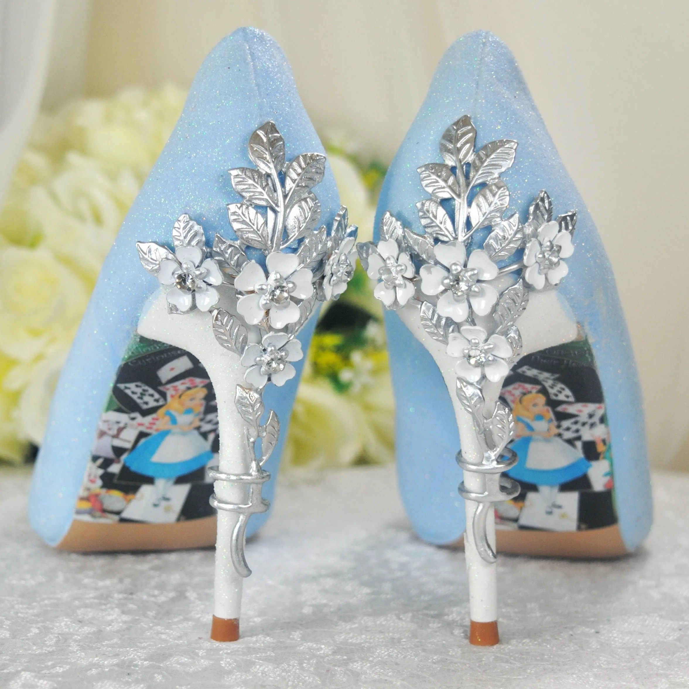 Alice in Wonderland Blue Shimmer WEDDING SHOE UK6/US8.5