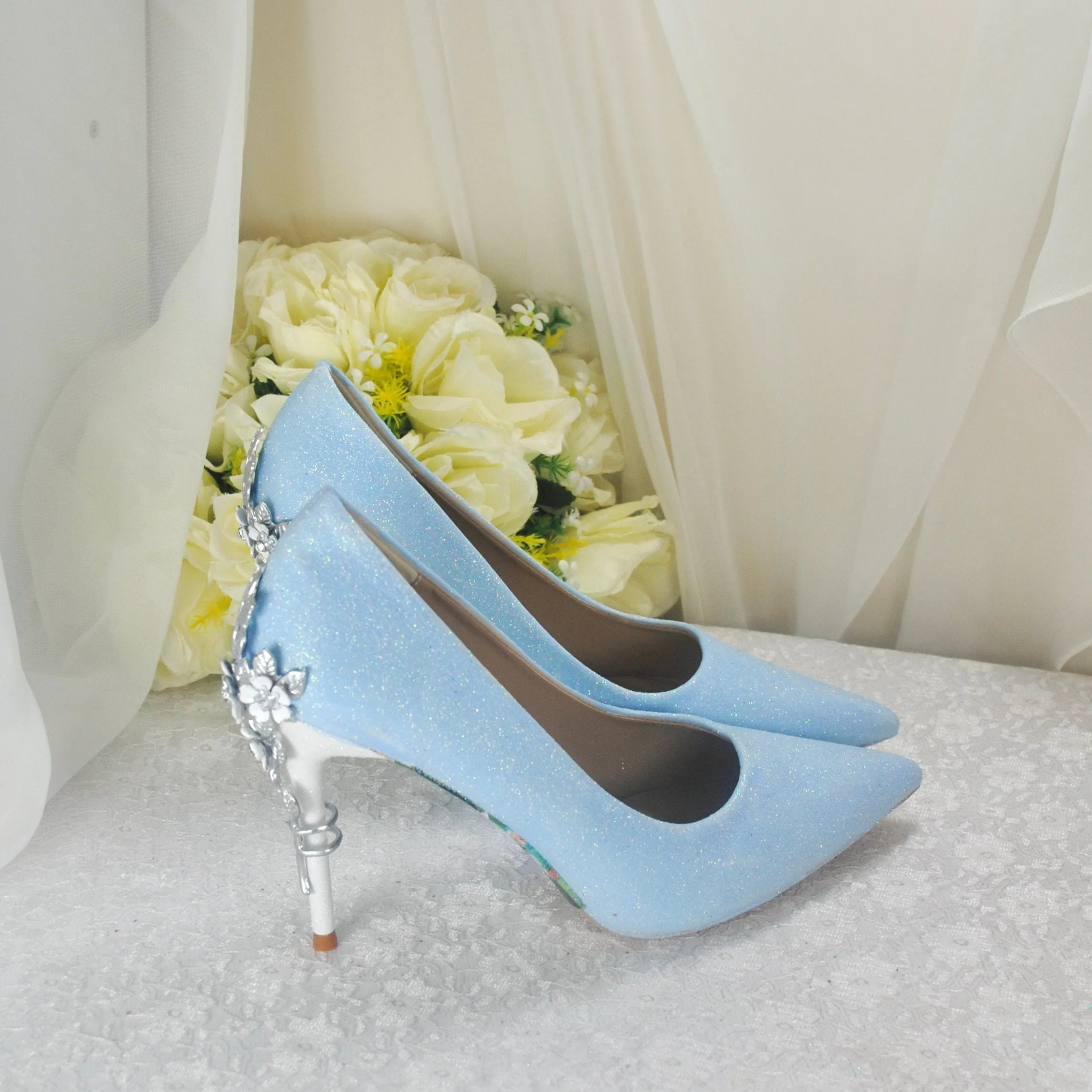 Alice in Wonderland Blue Shimmer WEDDING SHOE UK6/US8.5