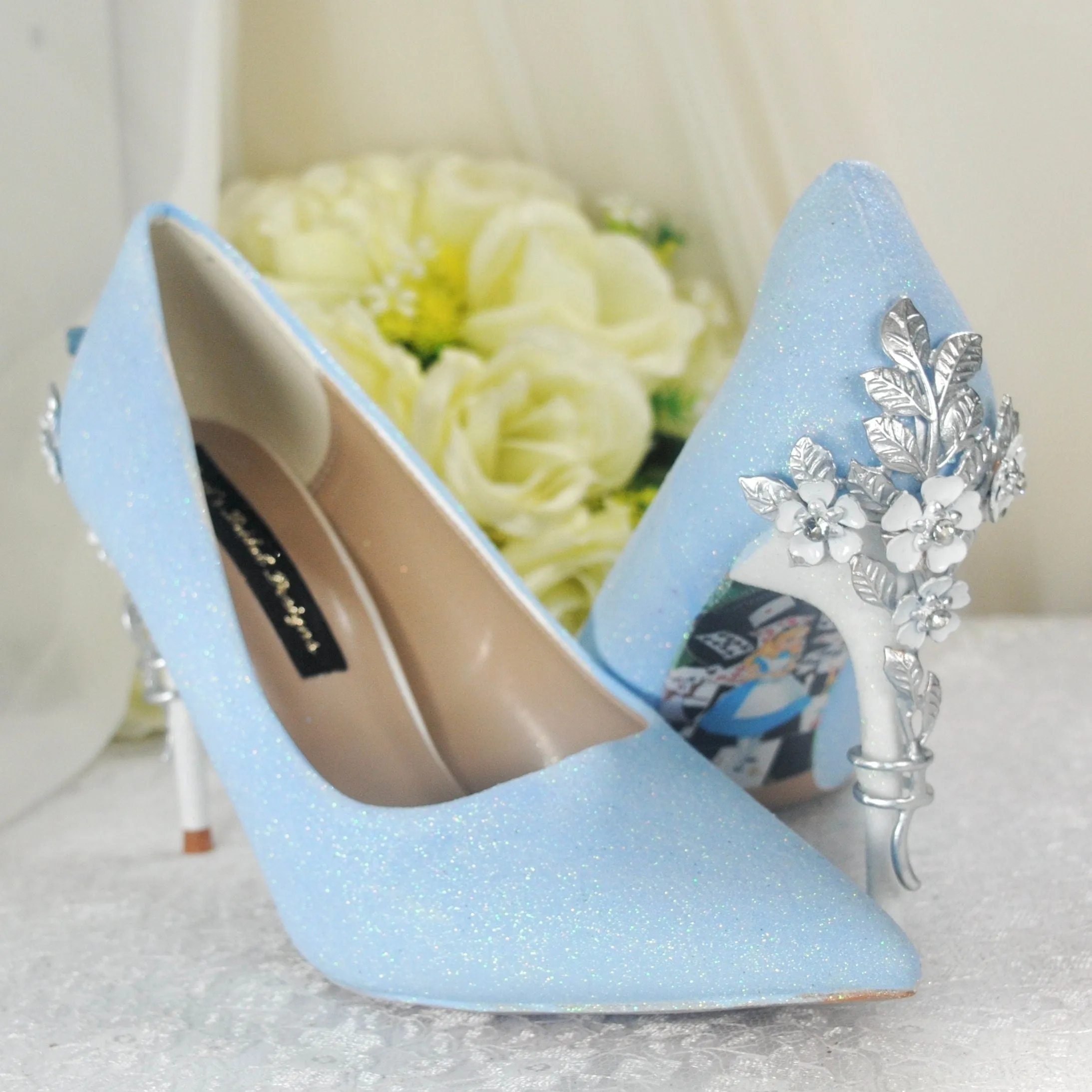 Alice in Wonderland Blue Shimmer WEDDING SHOE UK6/US8.5