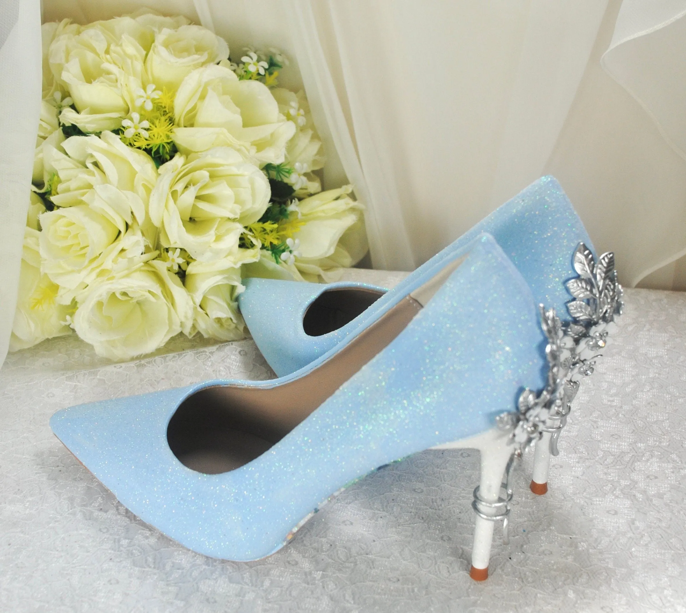 Alice in Wonderland Blue Shimmer WEDDING SHOE UK6/US8.5