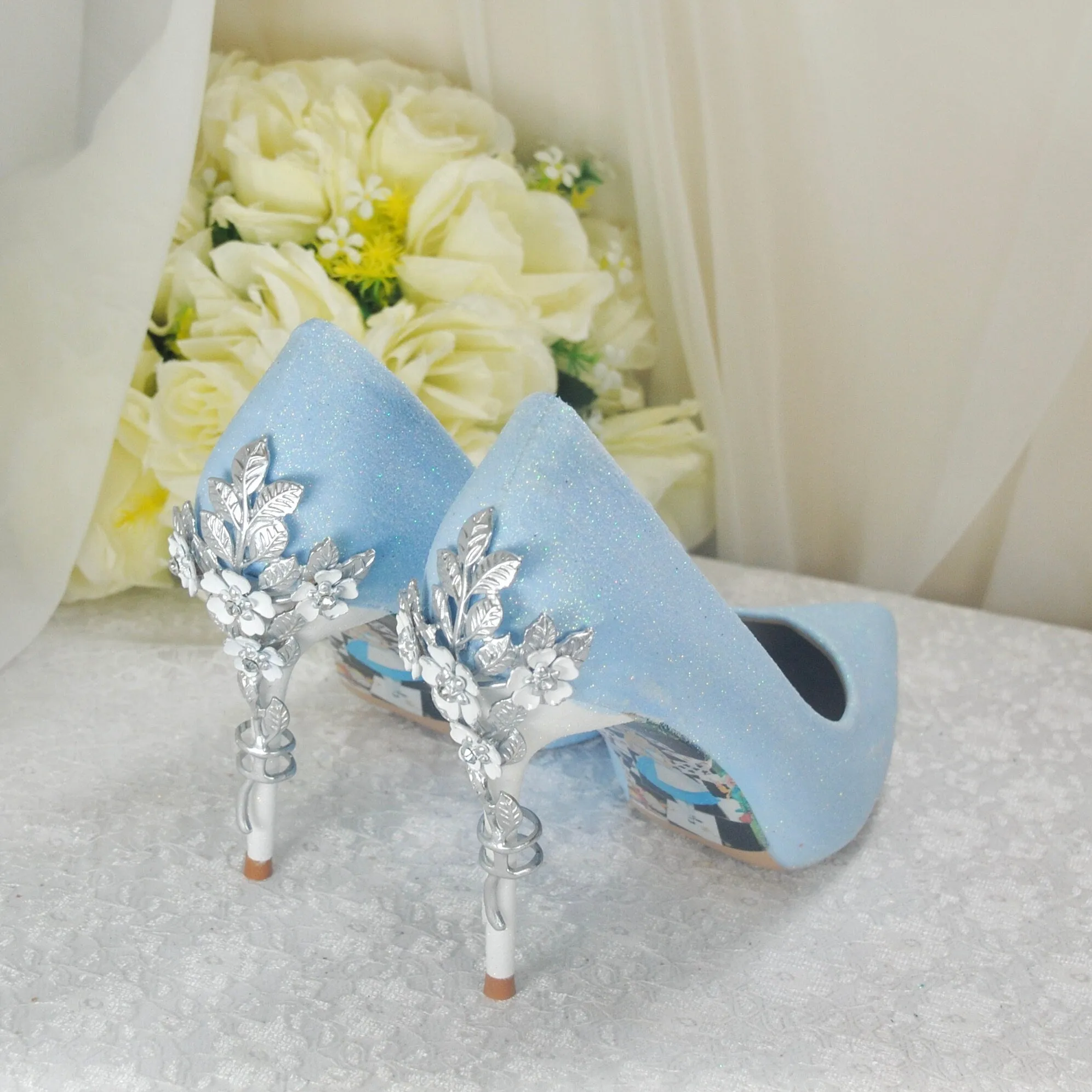 Alice in Wonderland Blue Shimmer WEDDING SHOE UK6/US8.5