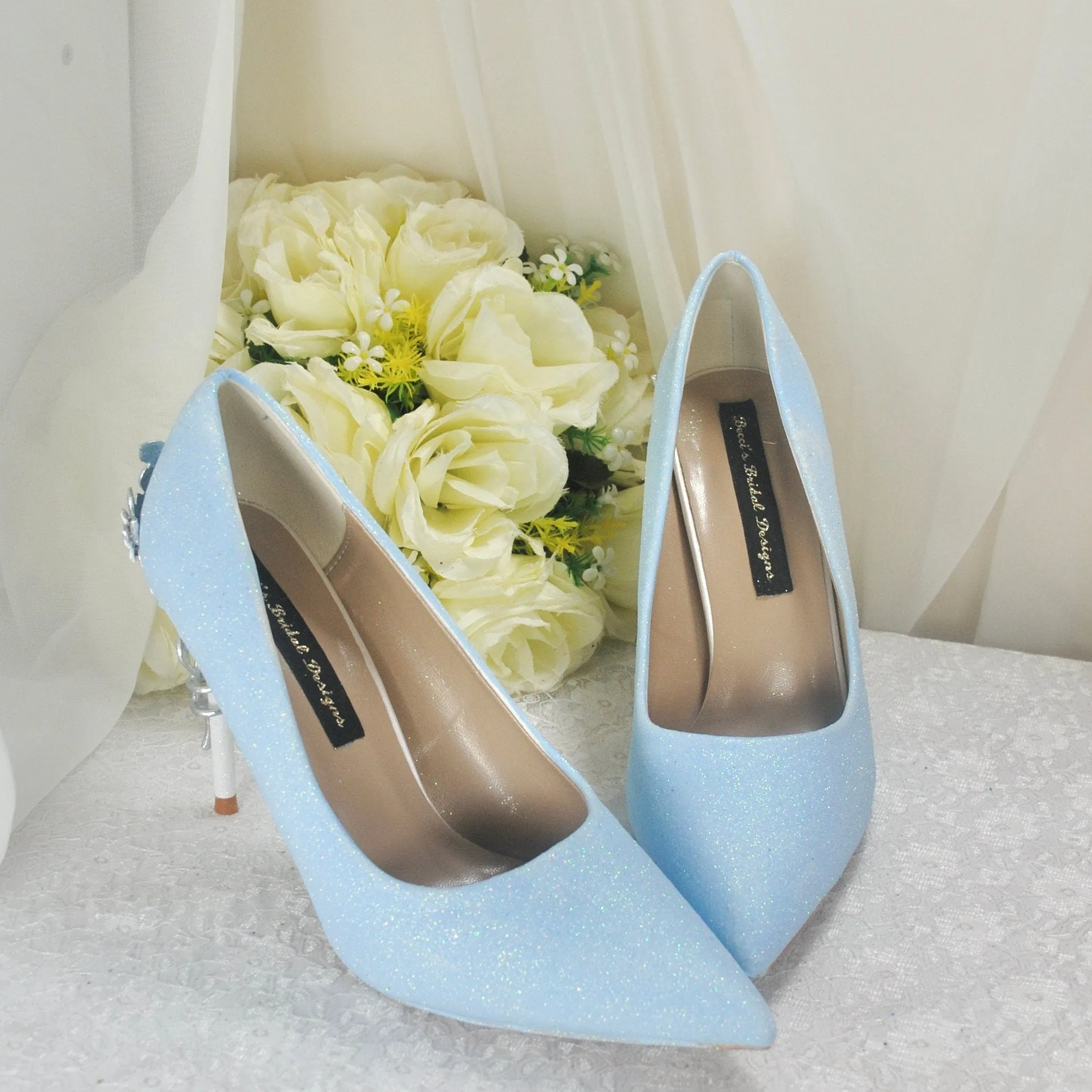 Alice in Wonderland Blue Shimmer WEDDING SHOE UK6/US8.5