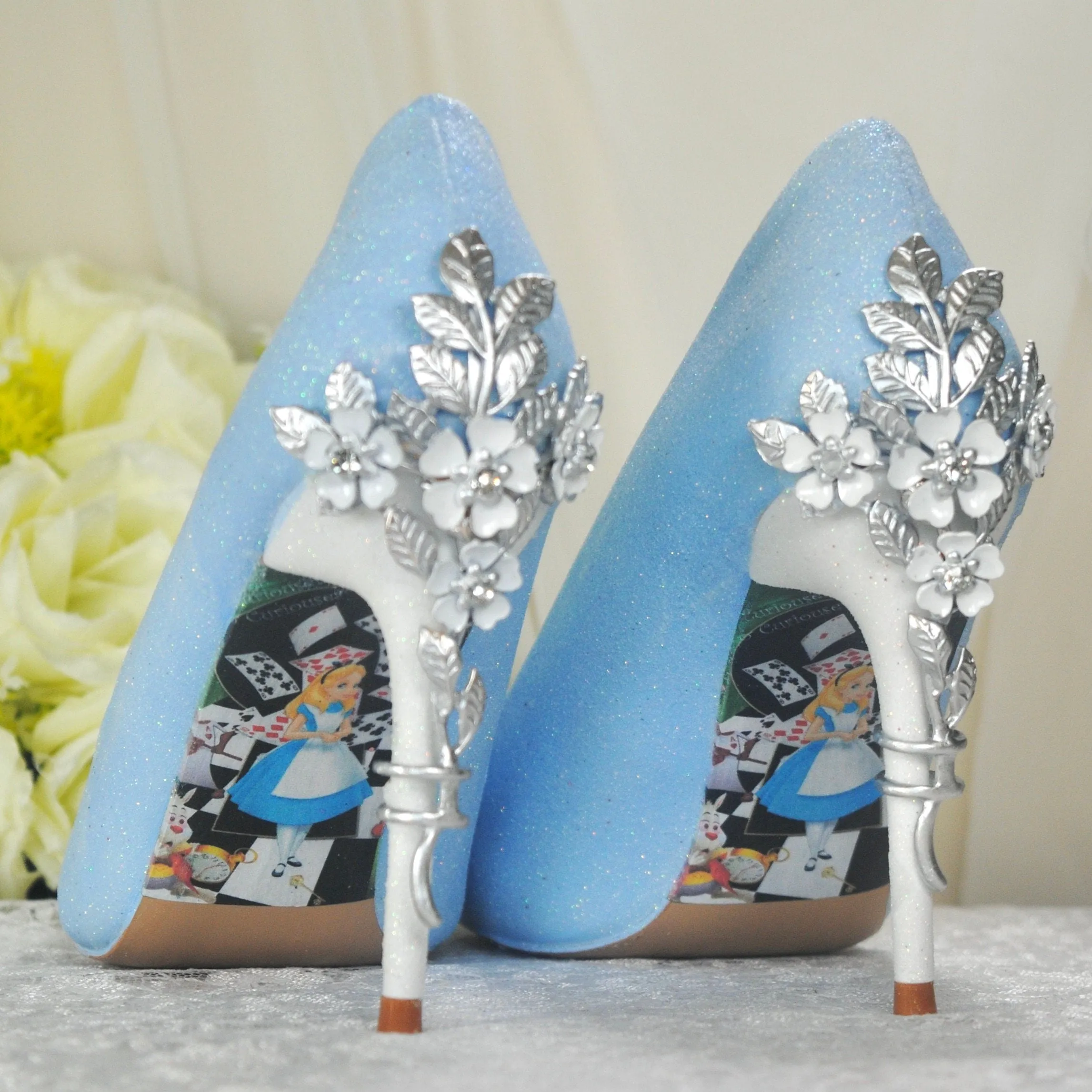 Alice in Wonderland Blue Shimmer WEDDING SHOE UK6/US8.5