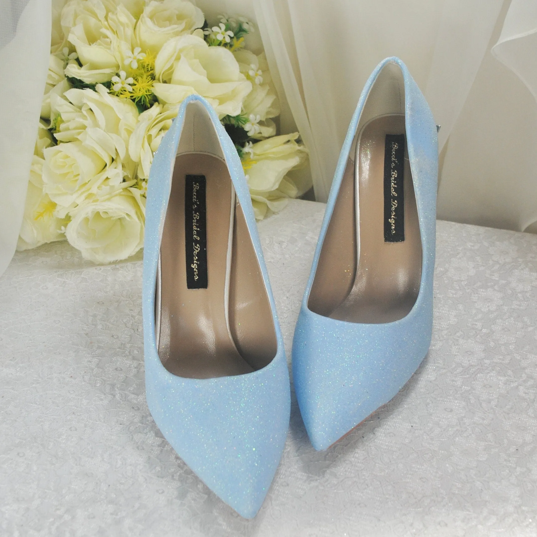Alice in Wonderland Blue Shimmer WEDDING SHOE UK6/US8.5