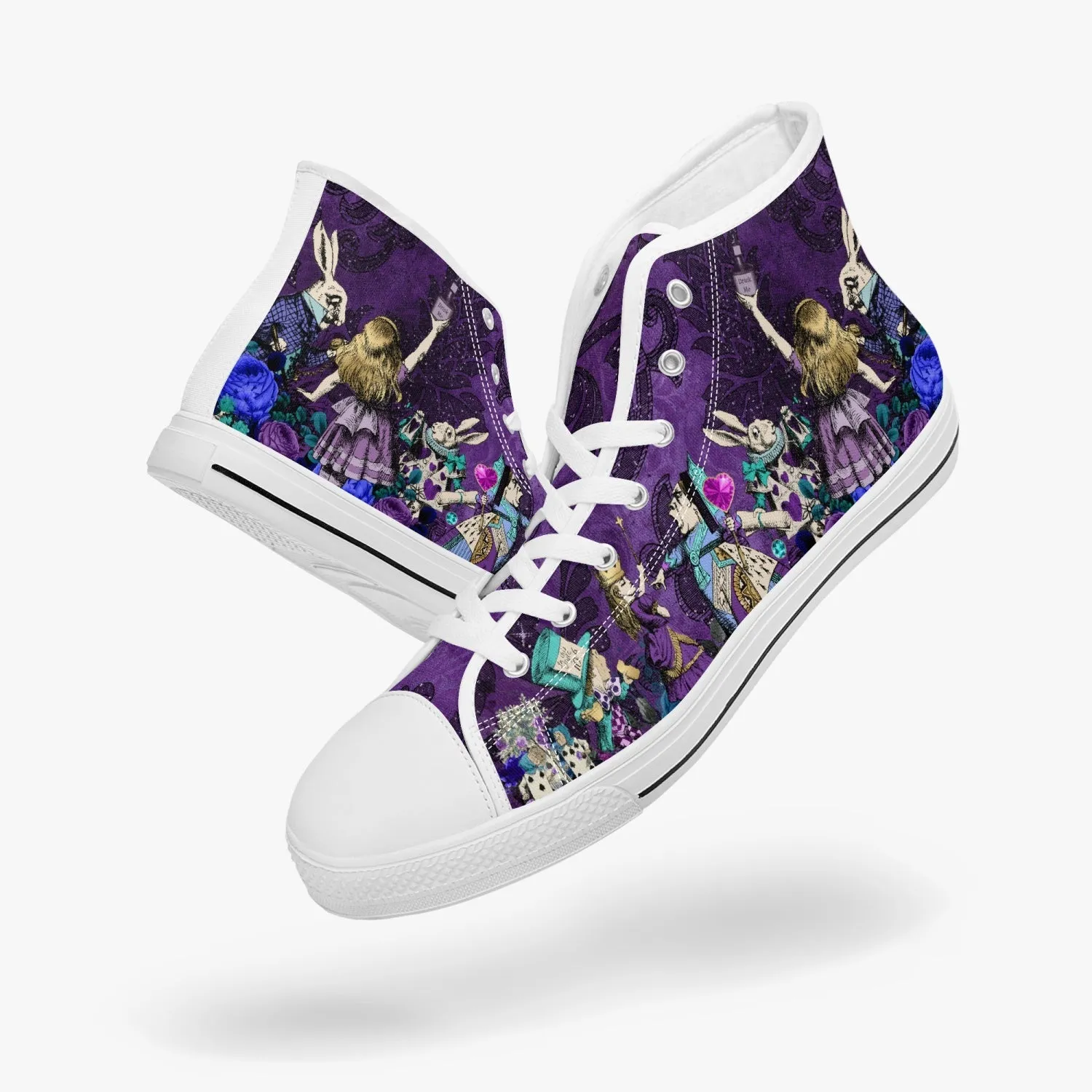 Alice In Wonderland Gothic Purple High Top Sneakers (JPAIWP)