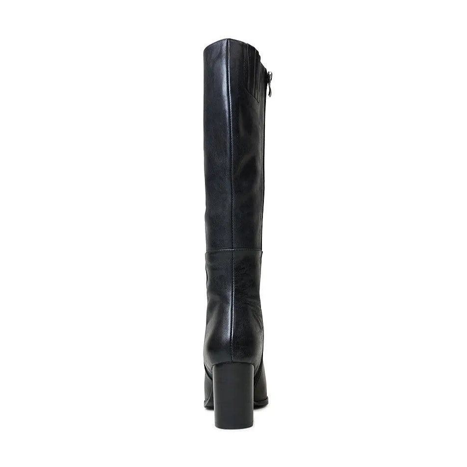 Allouta Black Leather Knee High Boots