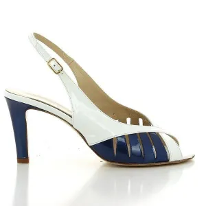 Amalfi Cadetto White & Navy Peep-Toe Slingback Heels