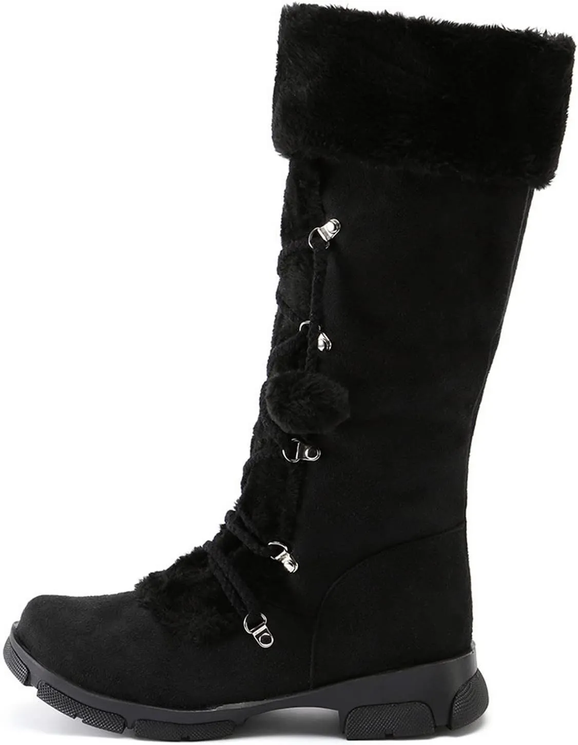 AMDBEL Boots for Women Fashion Dressy, Knee High Boots Women Warm Snow Boots Round Toe Zipper Shoes Heels Hairball Boots