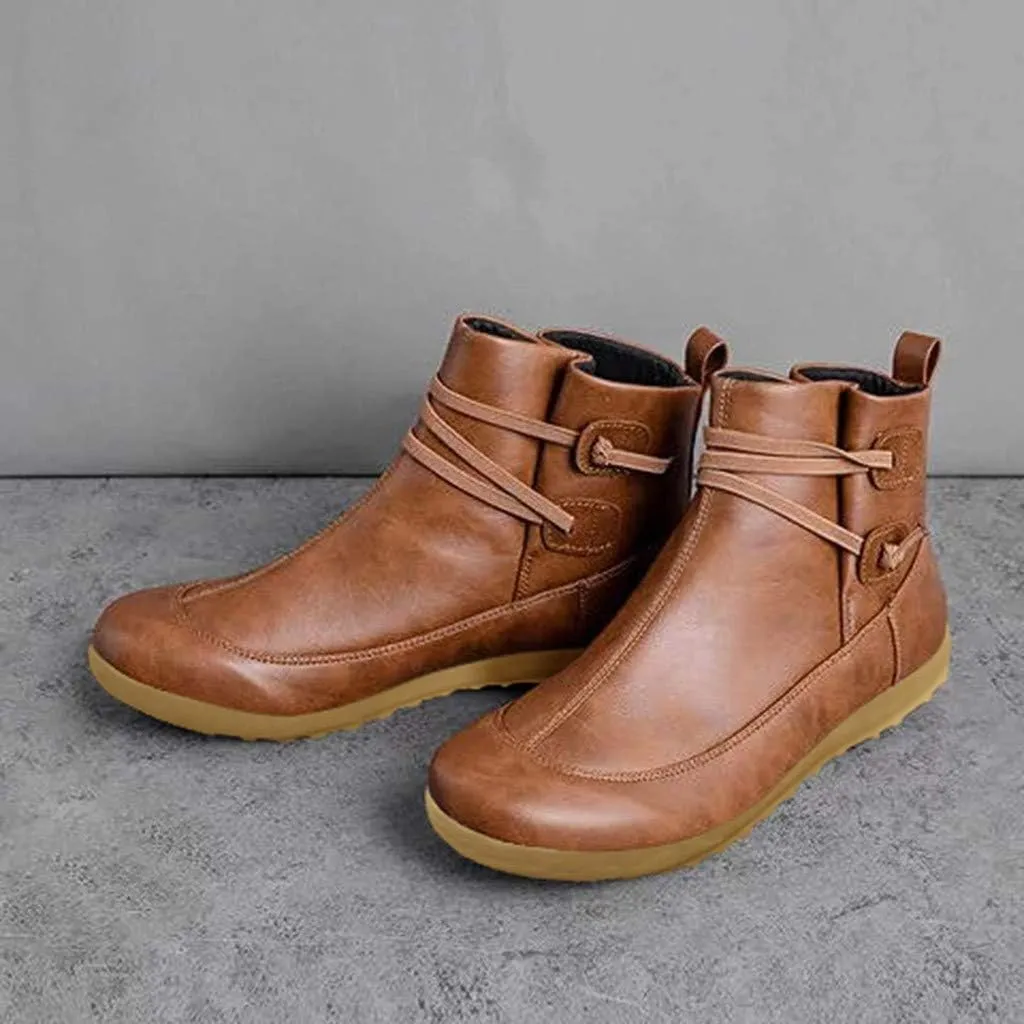 AMDBEL Fashion Winter Boots for Women 2023 Zipper Lace Up Flat Ankle Boots Arch Support Orthopedic Booties Round Toe Boots