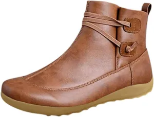AMDBEL Fashion Winter Boots for Women 2023 Zipper Lace Up Flat Ankle Boots Arch Support Orthopedic Booties Round Toe Boots