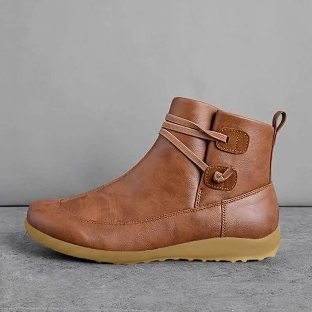 AMDBEL Fashion Winter Boots for Women 2023 Zipper Lace Up Flat Ankle Boots Arch Support Orthopedic Booties Round Toe Boots
