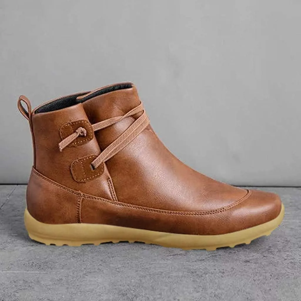 AMDBEL Fashion Winter Boots for Women 2023 Zipper Lace Up Flat Ankle Boots Arch Support Orthopedic Booties Round Toe Boots