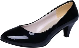 AMDBEL High Heels for Flat Feet Women, Women's High Heels Ballet Flats Patent Leather Pointed Toe Stiletto Slip On Dress Pump Shoes for Women Ladies Bridal Wedding Birthday Party Low Heel Pump Shoes