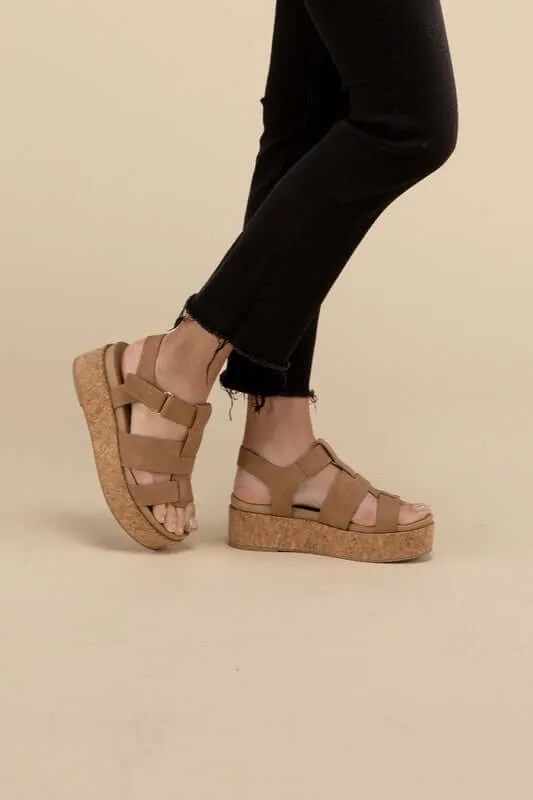 AMENDA-S Nude Brown Platform Sandals Wedges