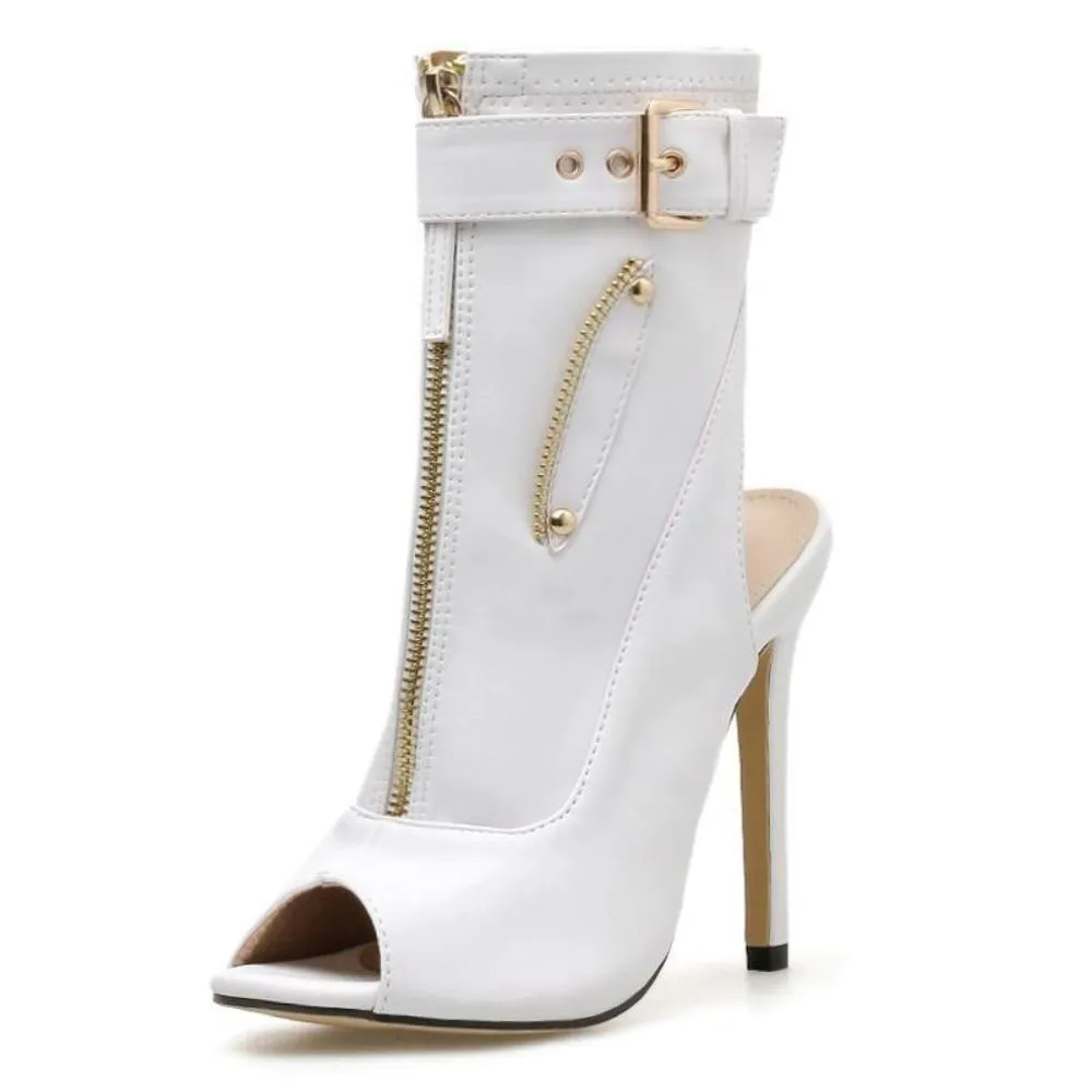 Ankle Boots Buckle Strap Peep Toe Hollow Out Thin High Heels