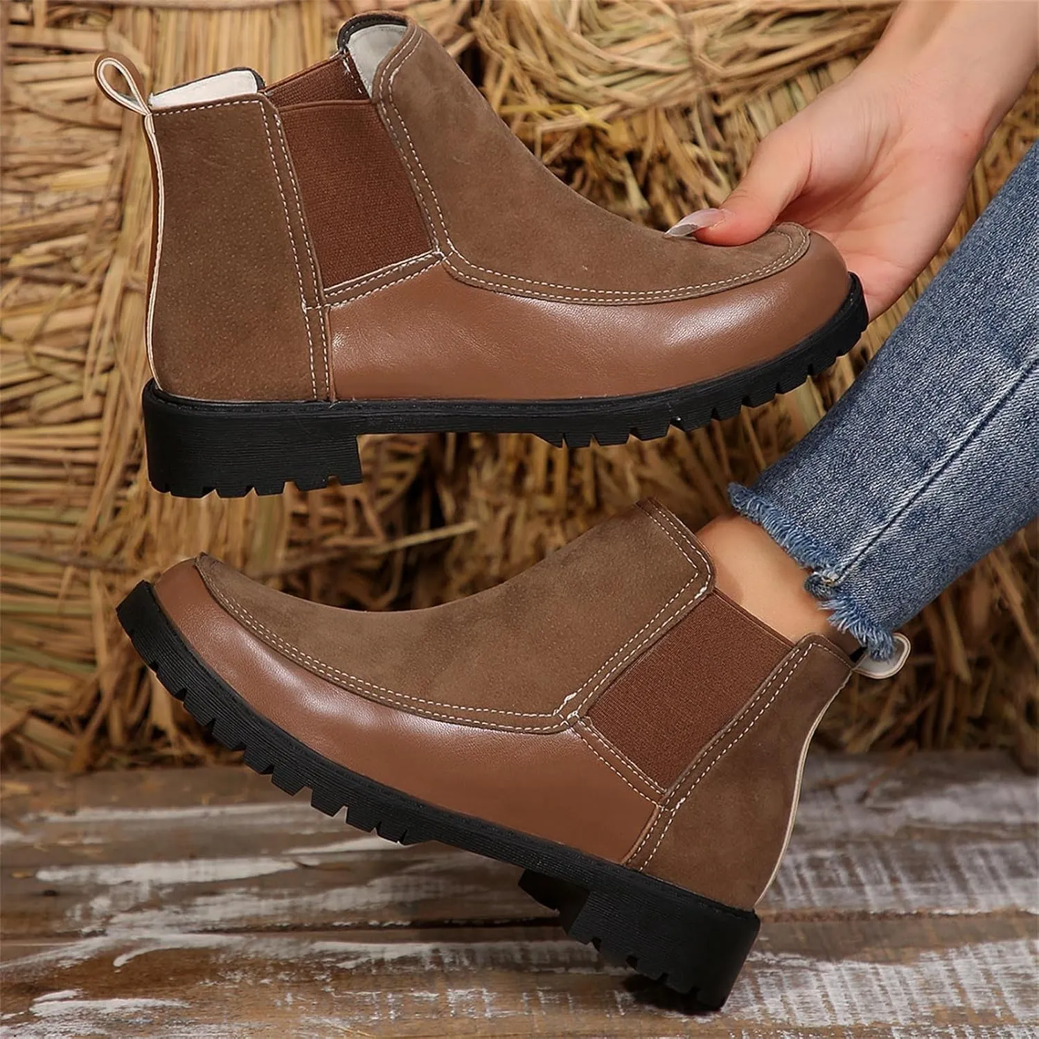 Ankle Boots for Women Dressy Fall Boots for Women 2024 Casual Comfortable and Convenient Chunky Leathers Booties