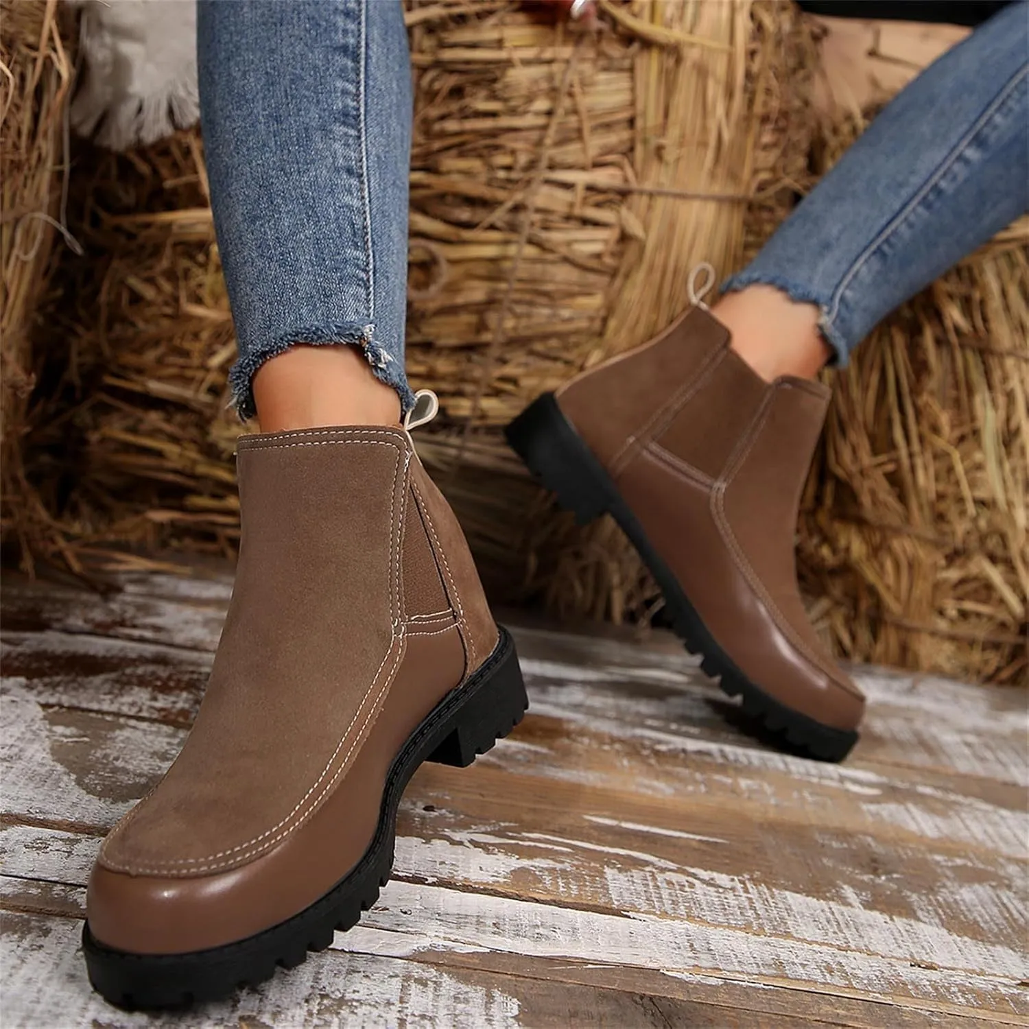 Ankle Boots for Women Dressy Fall Boots for Women 2024 Casual Comfortable and Convenient Chunky Leathers Booties