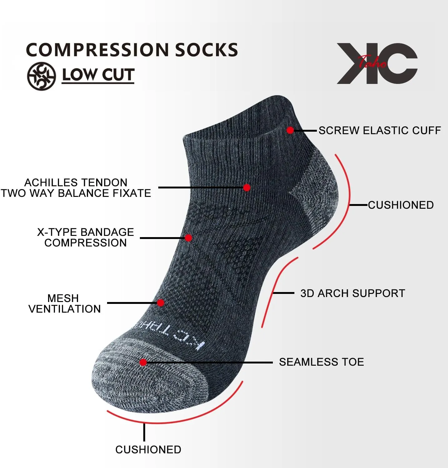 Anti-odor Low Cut Ankle Socks For Men & Women (4 Pairs) Cushioned Arch Support Socks