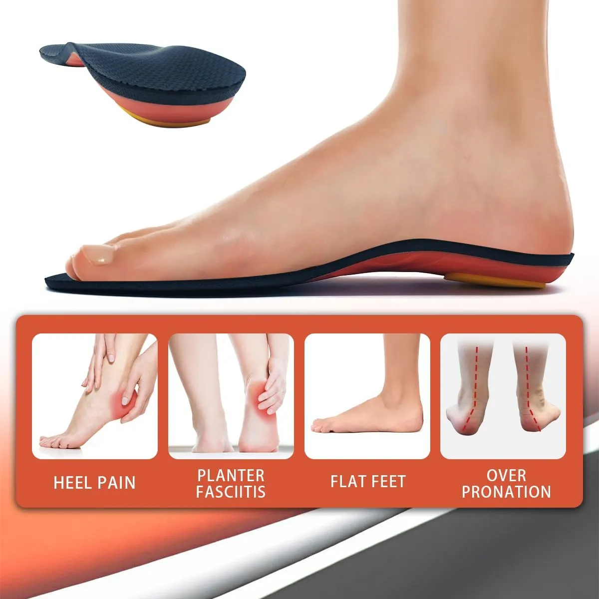 Arch Support Insoles for Flat Feet, Plantar Fasciitis Inserts, Orthotic Insoles, Anti Odor Shoe Insoles, Shoe Inserts for Men and Women Running Sports (L 143(g)/ 0.32(lb))