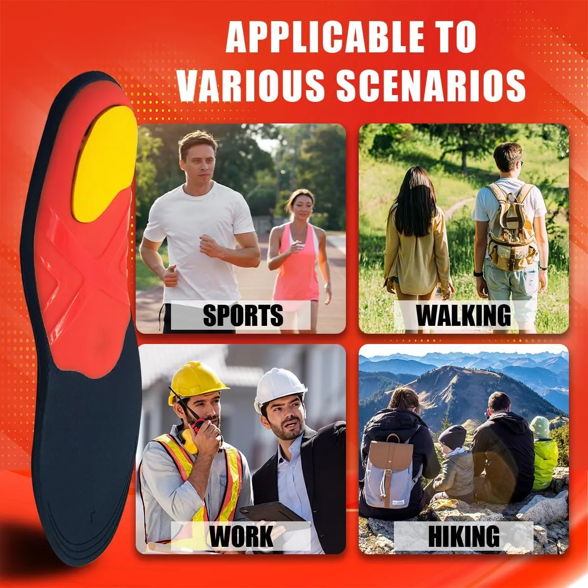 Arch Support Insoles for Flat Feet, Plantar Fasciitis Inserts, Orthotic Insoles, Anti Odor Shoe Insoles, Shoe Inserts for Men and Women Running Sports (L 143(g)/ 0.32(lb))