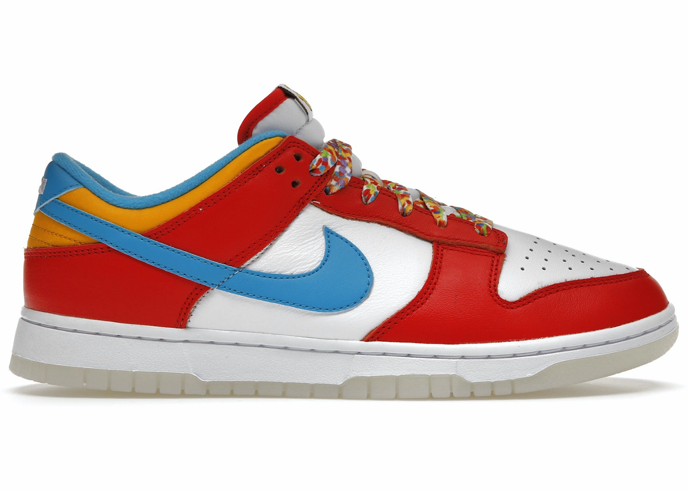 LeBron James Nike Dunk Low Fruity Pebbles rough - surface running wear