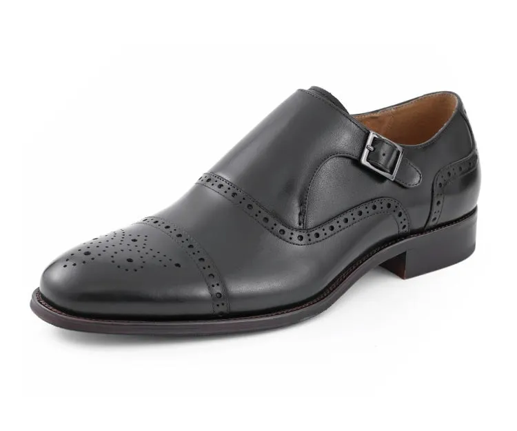 Asher Green Ag416 Men's Black Genuine Leather Monk Strap