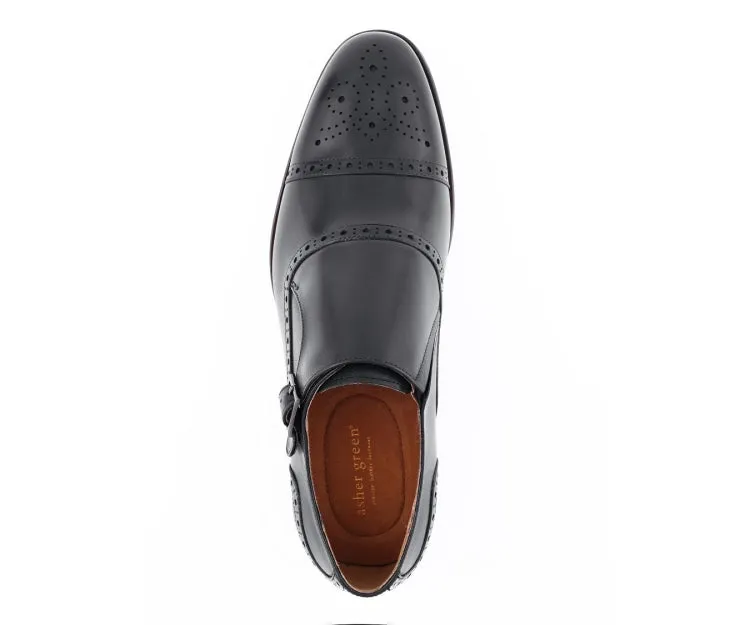 Asher Green Ag416 Men's Black Genuine Leather Monk Strap
