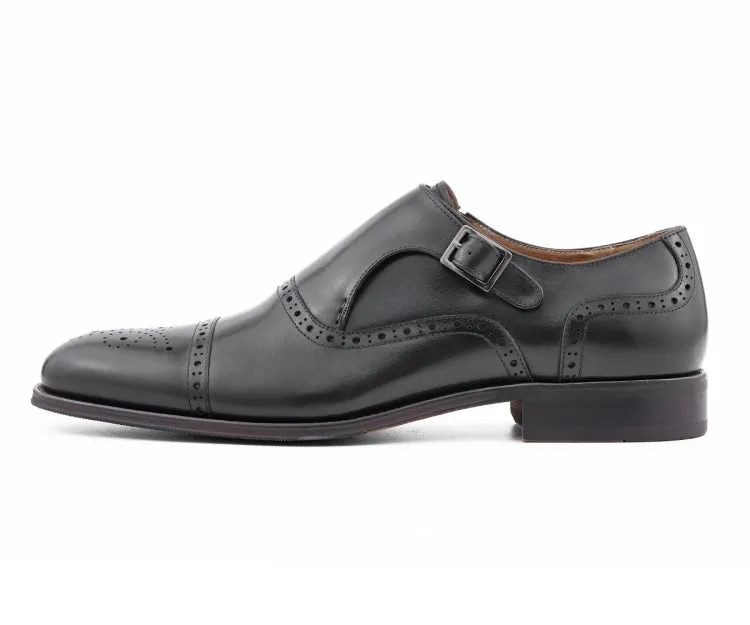 Asher Green Ag416 Men's Black Genuine Leather Monk Strap