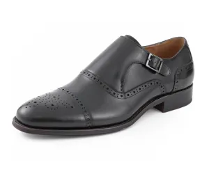 Asher Green Ag416 Men's Black Genuine Leather Monk Strap