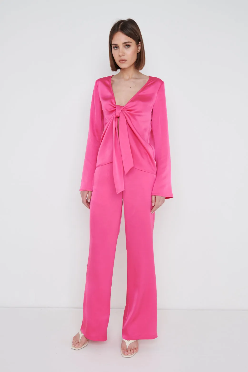 Ashley Tie Drape Top - Fuchsia