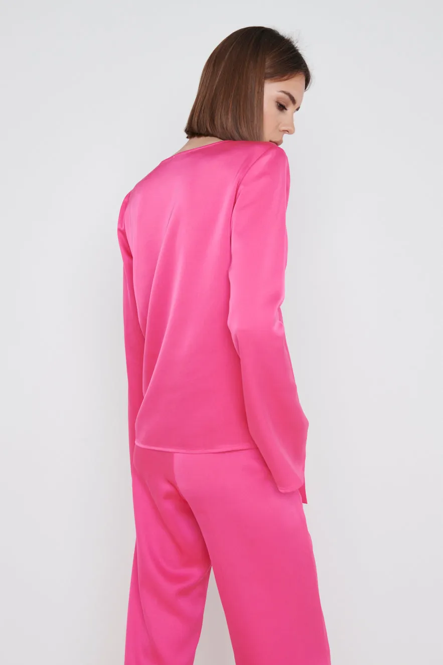 Ashley Tie Drape Top - Fuchsia