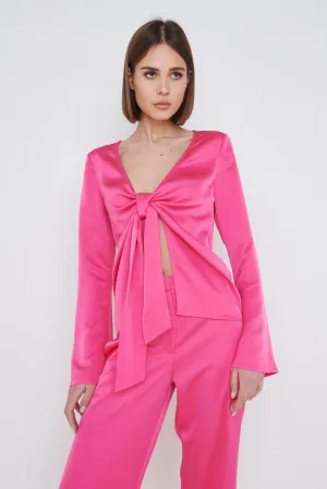 Ashley Tie Drape Top - Fuchsia