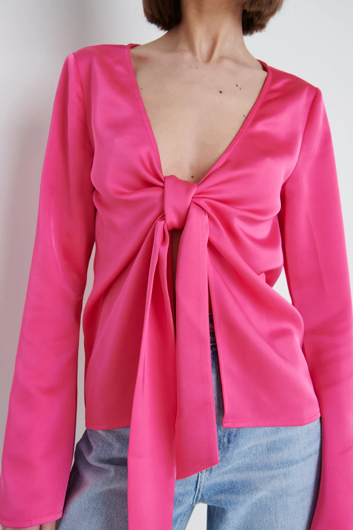 Ashley Tie Drape Top - Fuchsia