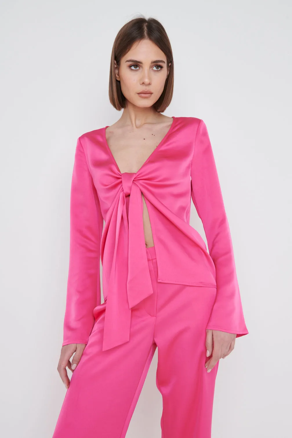 Ashley Tie Drape Top - Fuchsia