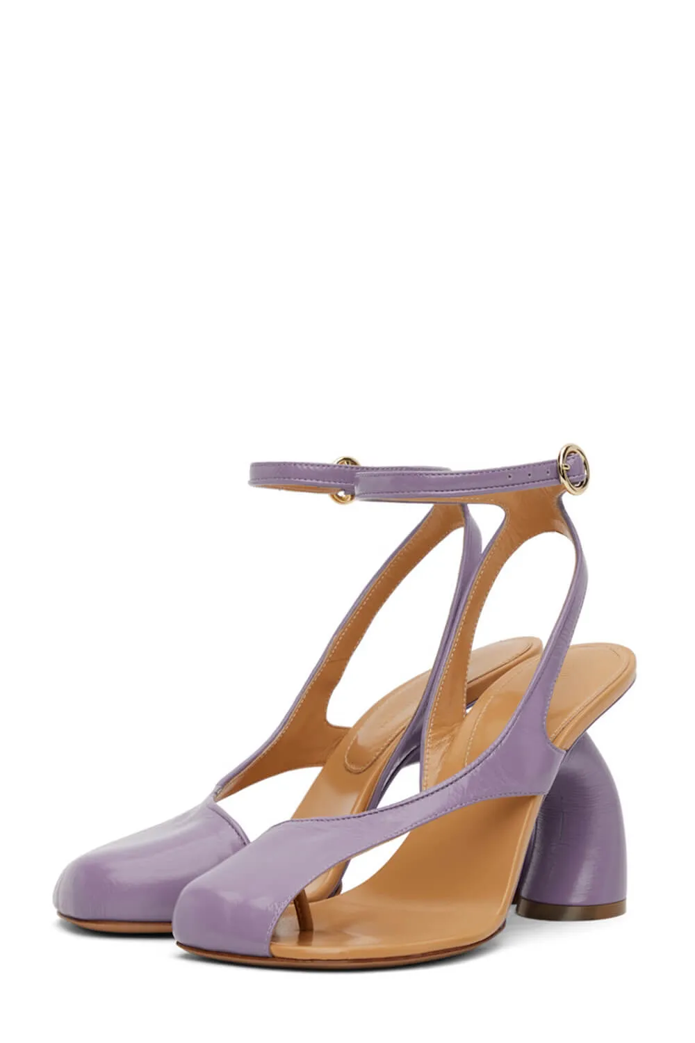 Assymetrical Cut Out Ankle Heeled Sandals - Lilac