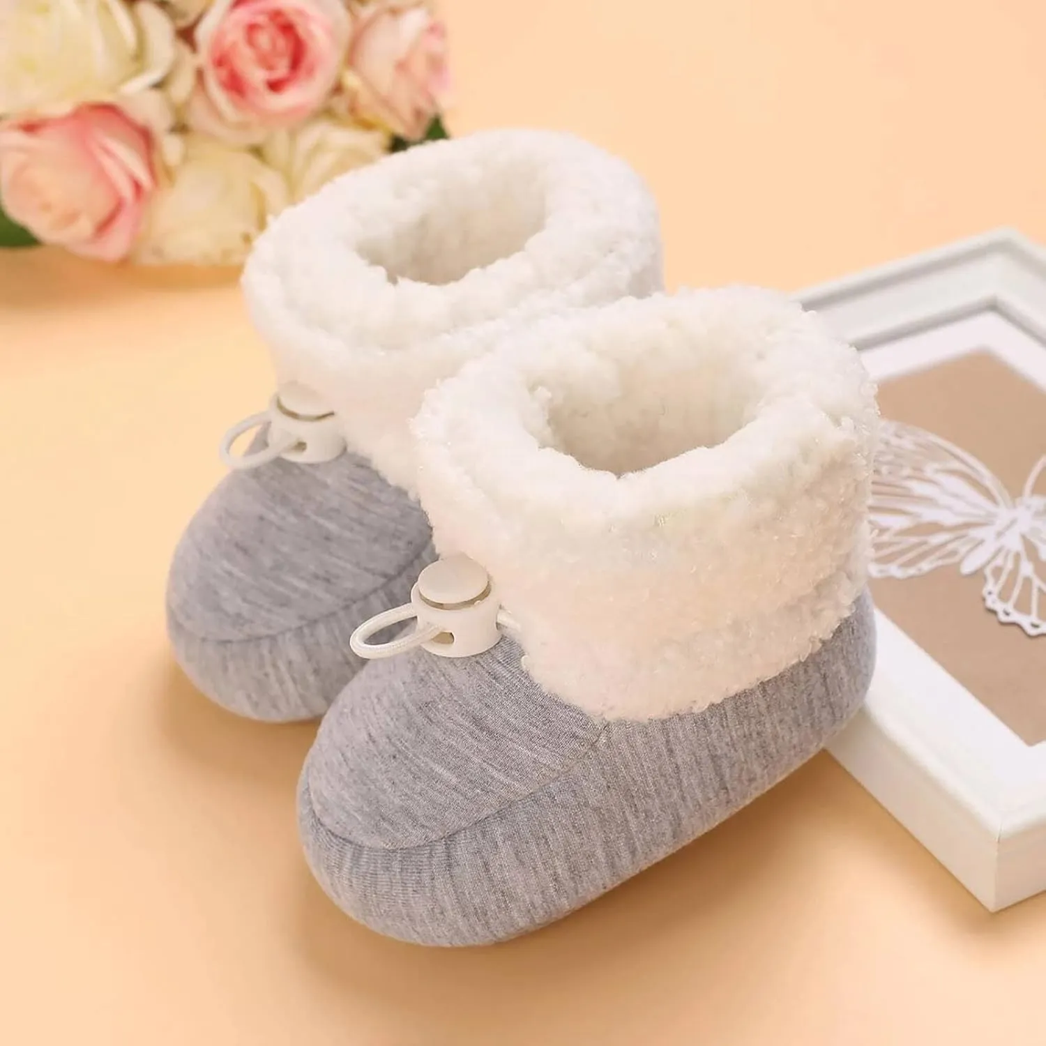 Baby Girls Boys Cozy Fleece Booties Cozy Fleece Newborn Baby Booties Soft Sole Toddler Newborn Walking Crib Shoes