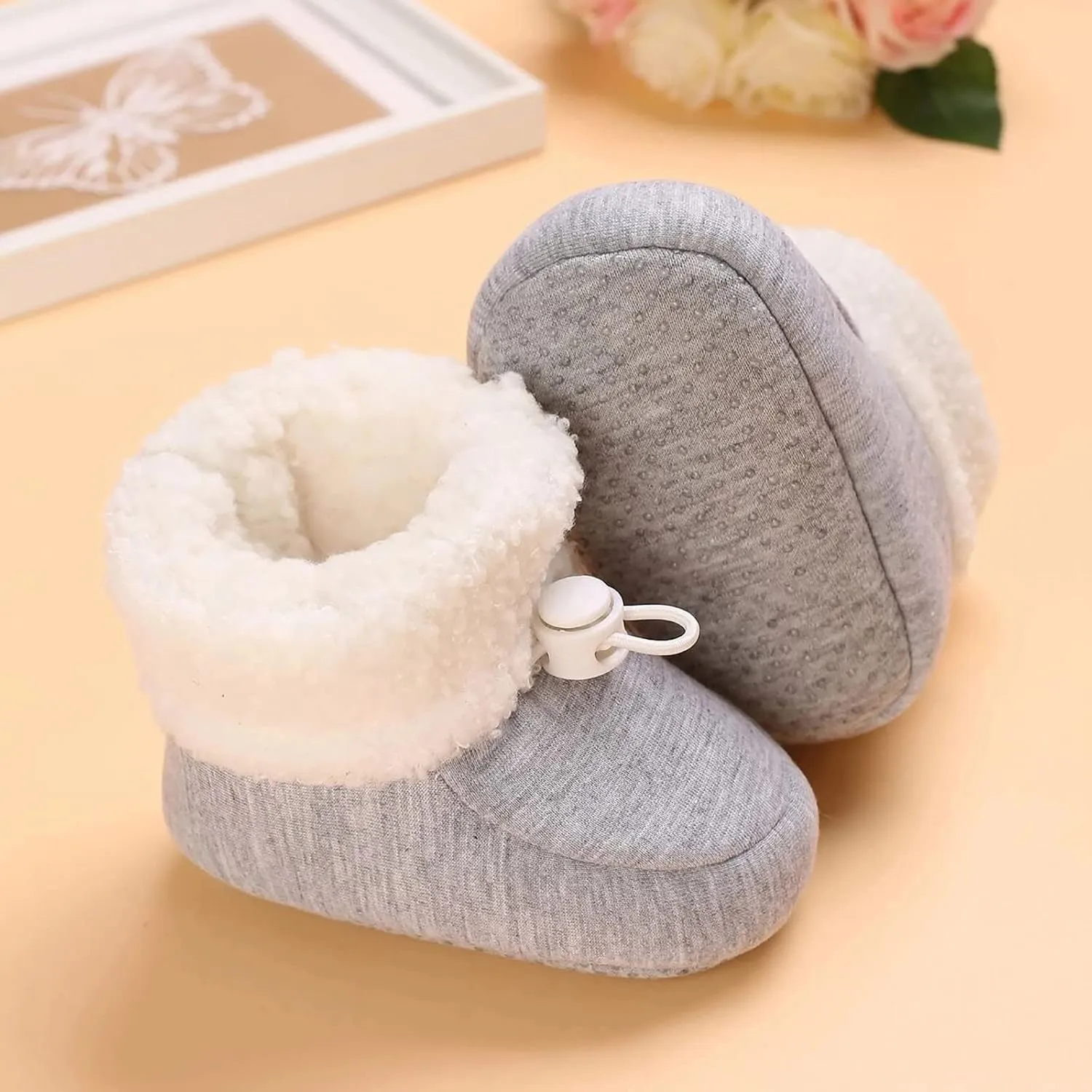 Baby Girls Boys Cozy Fleece Booties Cozy Fleece Newborn Baby Booties Soft Sole Toddler Newborn Walking Crib Shoes